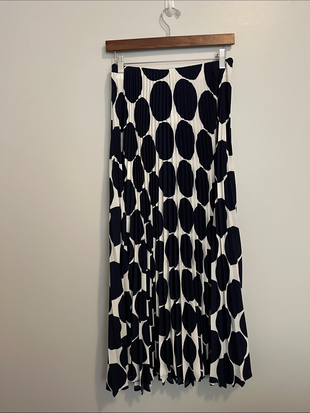 Ces Femme Navy and White Polka Dot Pleated Maxi Skirt